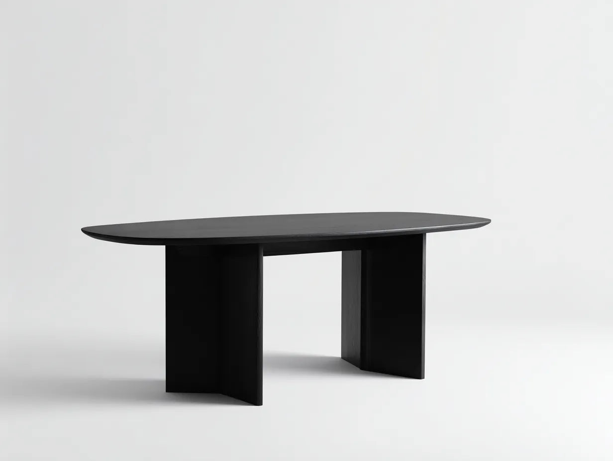 Tavolo da pranzo con piano organico sagomato e base scultorea 200 x 95 x 75 cm - nero satinato - per sala da pranzo - stile contemporaneo d'autore