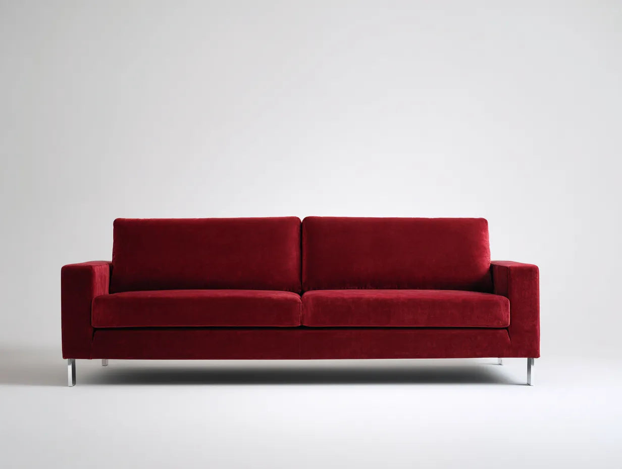 Divano 3 posti in velluto 208 x 88 x 80 cm rosso rubino per soggiorno - stile moderno con piedini metallici