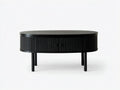 Tavolino da caffè ovale con vano contenitore e struttura scanalata 120 x 62 x 42 cm - nero grafite - per soggiorno e salotto - stile moderno architettonico