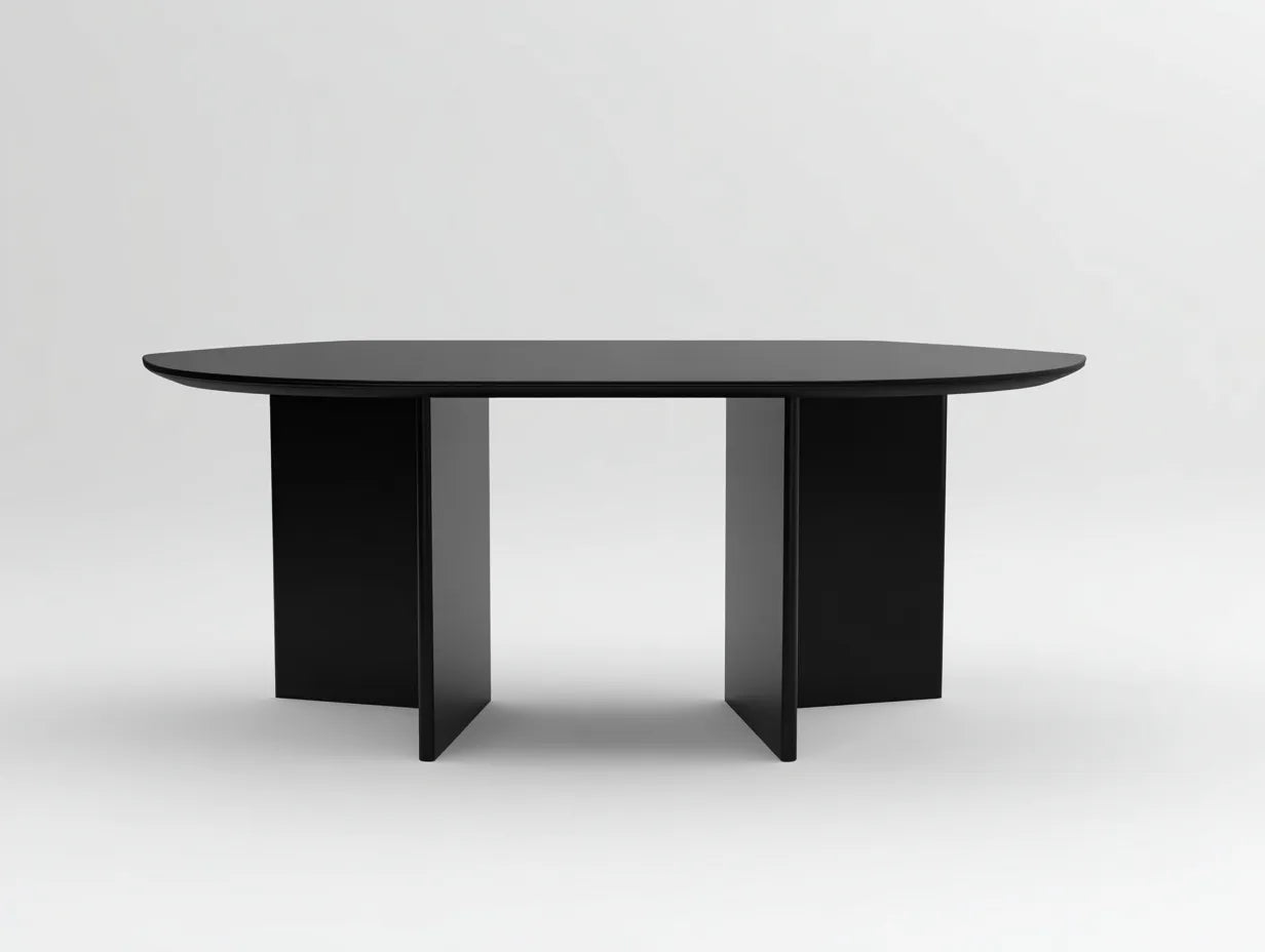 Tavolo da pranzo con piano ovale sagomato e base a pannelli 178 x 92 x 75 cm - nero profondo - per sala da pranzo - stile moderno architettonico