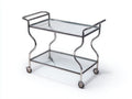 Carrello da cucina a 2 ripiani in vetro con struttura cromata e ruote 76 x 44 x 82 cm - argento e cromo lucido - per cucina e zona pranzo - stile retrò contemporaneo