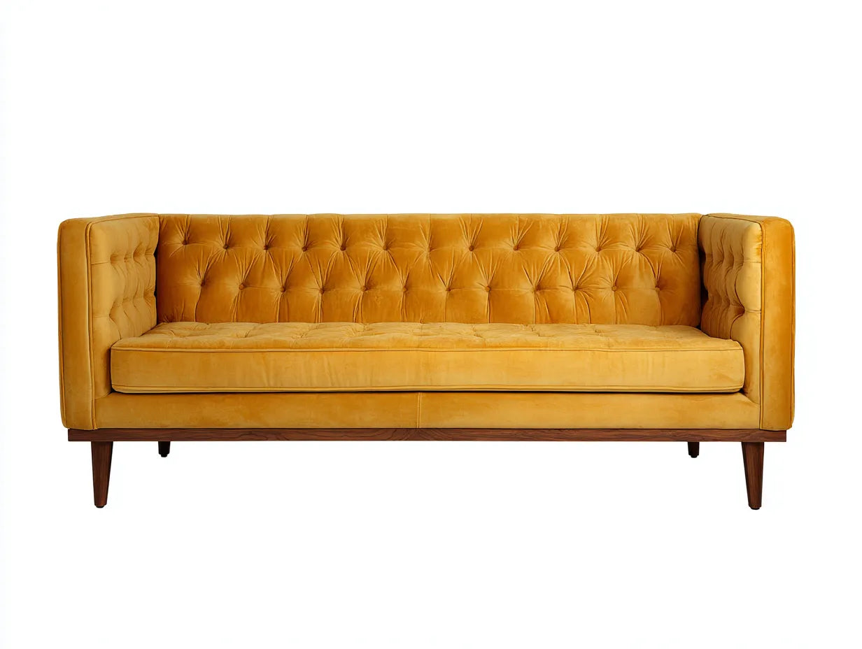 Divano 3 posti in velluto 200 x 80 x 78 cm giallo ocra per soggiorno - stile rétro con finitura capitonné