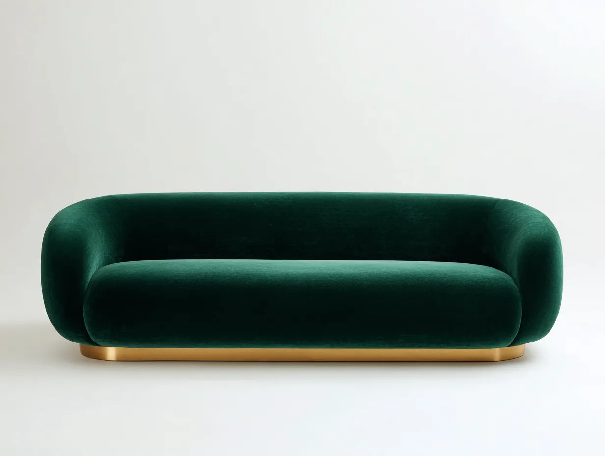 Divano 3 posti in velluto 225 x 92 x 73 cm verde smeraldo per soggiorno - design scultoreo con base dorata