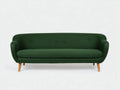 Divano 3 posti in tessuto strutturato 218 x 88 x 79 cm - verde bosco e legno naturale - design rétro per soggiorno