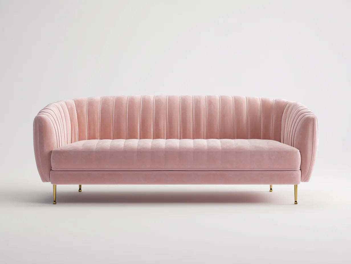 Divano 3 posti in velluto imbottito 210 x 92 x 78 cm - rosa cipria e oro - stile glamour per soggiorno moderno