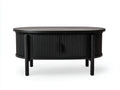 Tavolino da caffè ovale con ante frontali e struttura scanalata 118 x 62 x 46 cm - nero profondo - per soggiorno e salotto - stile moderno elegante