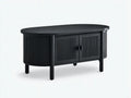 Tavolino da caffè ovale con vano contenitore e frontale scanalato 115 x 58 x 44 cm - nero intenso - per soggiorno e salotto - stile contemporaneo lineare