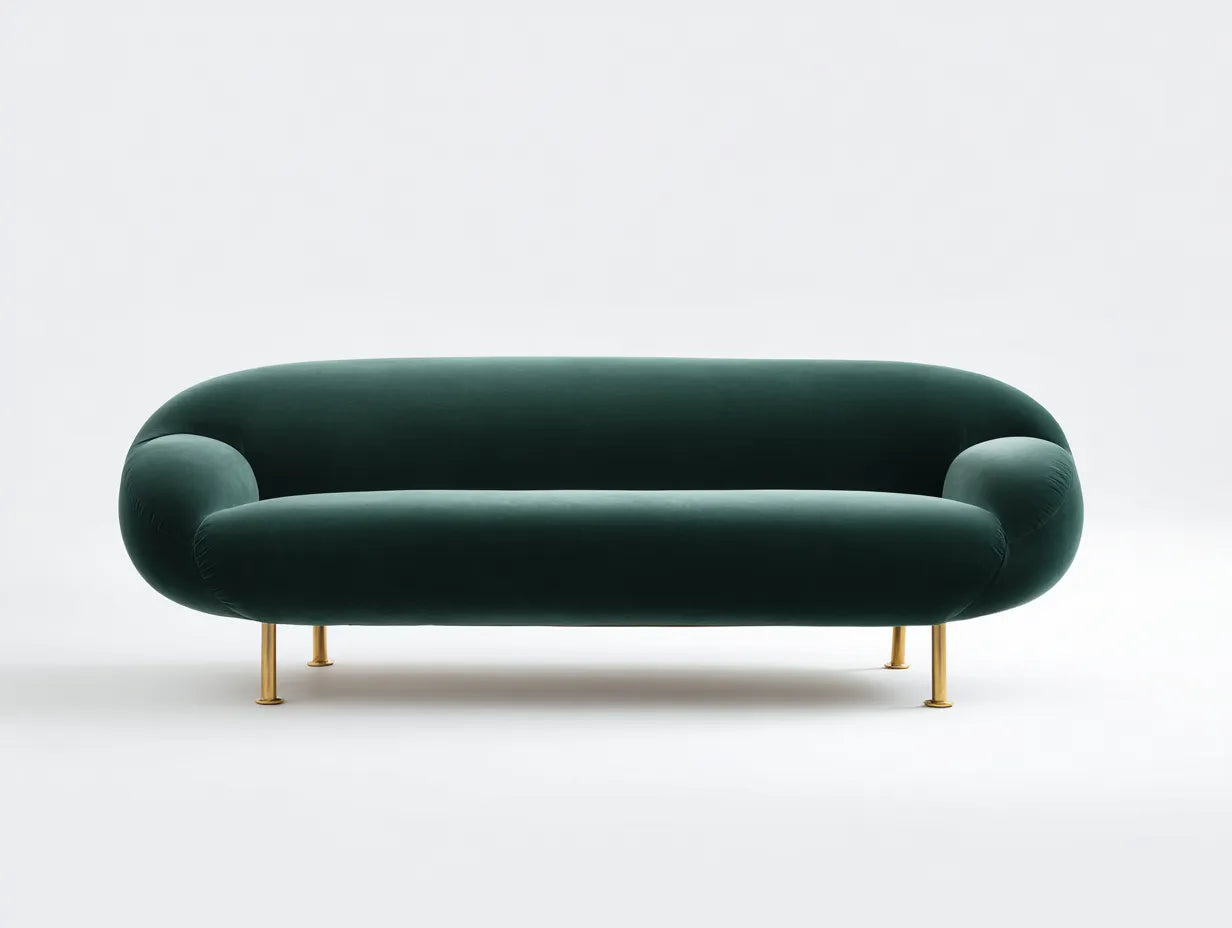 Divano 3 posti in velluto 218 x 86 x 74 cm verde petrolio per soggiorno - design arrotondato contemporaneo