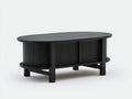 Tavolino da caffè ovale con vano contenitore e pannelli a doghe 124 x 64 x 45 cm - nero venato - per soggiorno e salotto - stile moderno strutturato