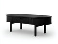 Tavolino da caffè ovale con cassetto centrale e pannelli scanalati 122 x 60 x 46 cm - nero carbone - per soggiorno e salotto - stile moderno raffinato
