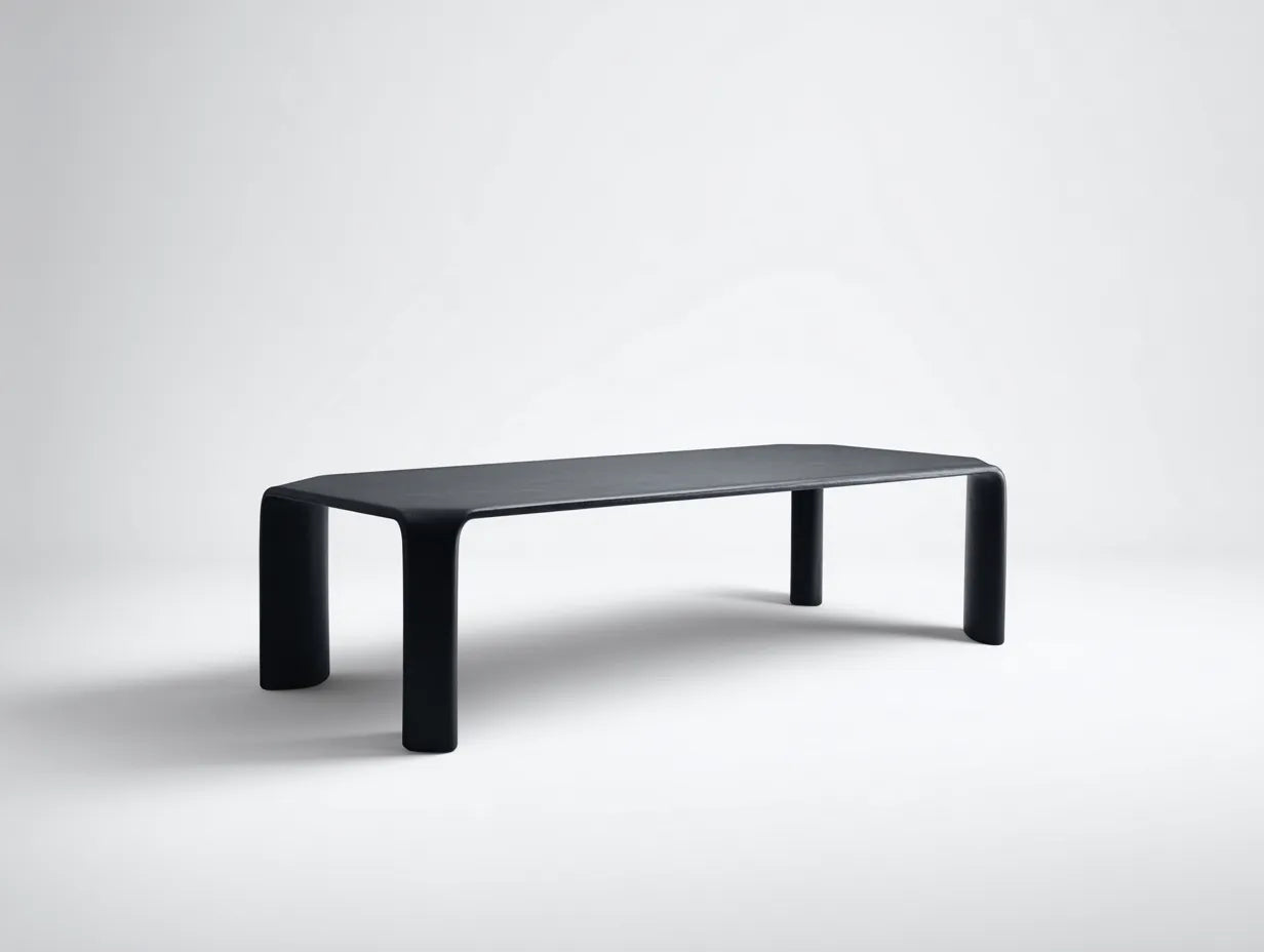 Tavolo da pranzo con piano sagomato e base a pannelli 180 x 90 x 75 cm - nero opaco - per sala da pranzo - stile moderno scultoreo