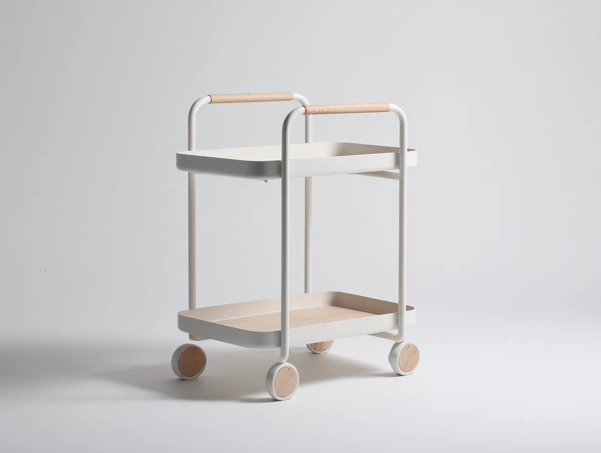 Carrello da cucina a 2 ripiani con maniglie e dettagli effetto legno 60 x 37 x 86 cm - bianco panna e rovere chiaro - per cucina e zona pranzo - stile nordico essenziale