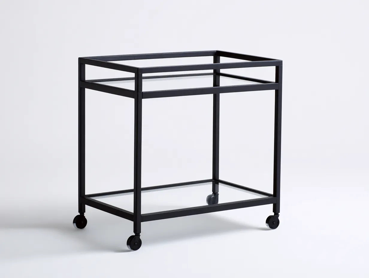 Carrello da cucina a 2 ripiani con struttura in metallo e vetro 68 x 40 x 78 cm - nero - per cucina e zona pranzo - stile moderno minimale